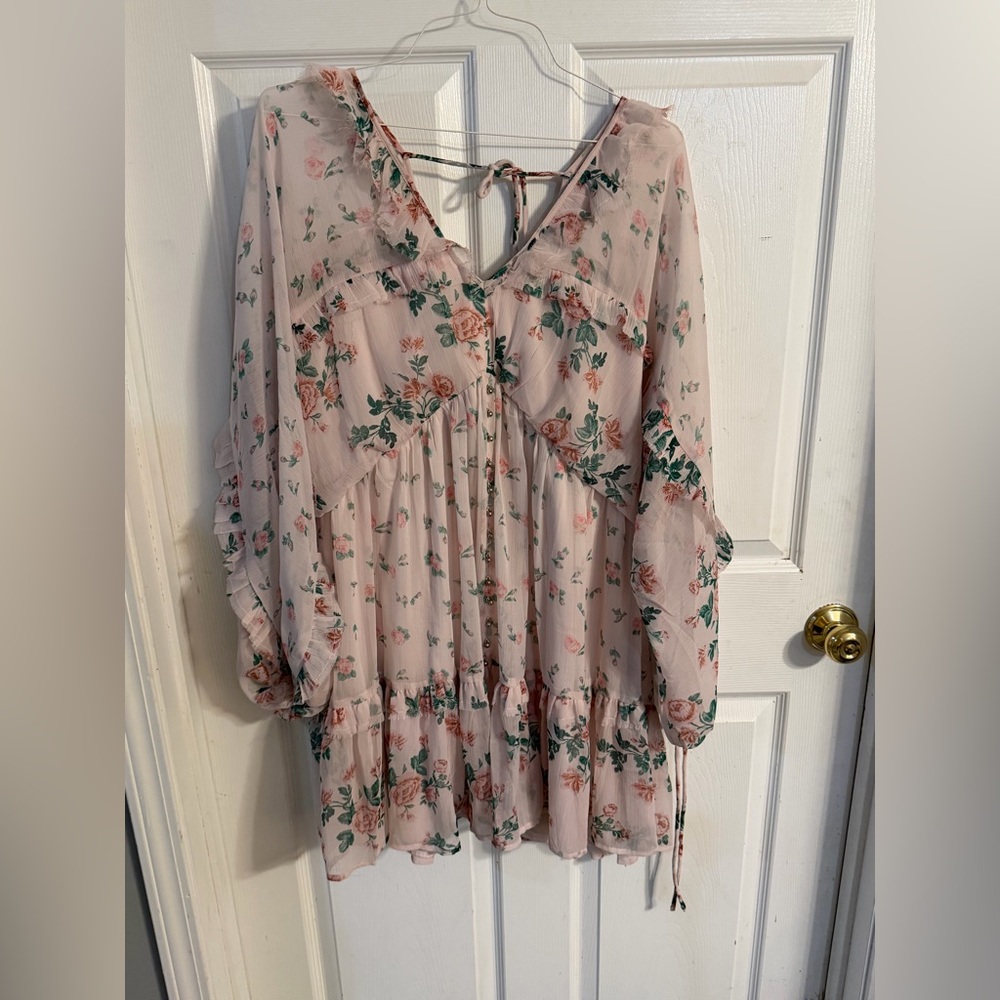 ASOS Curve Pink Floral Ruffle Tiered Mini Dress - Picture 1 of 4